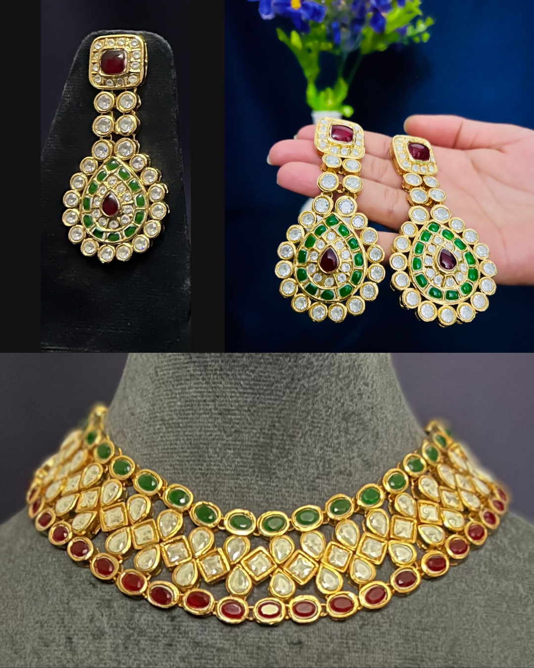 Royal Tricolor polki Kundan guloban Set