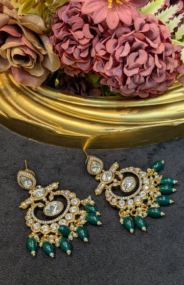 Emerald Aura Chandbali Earrings